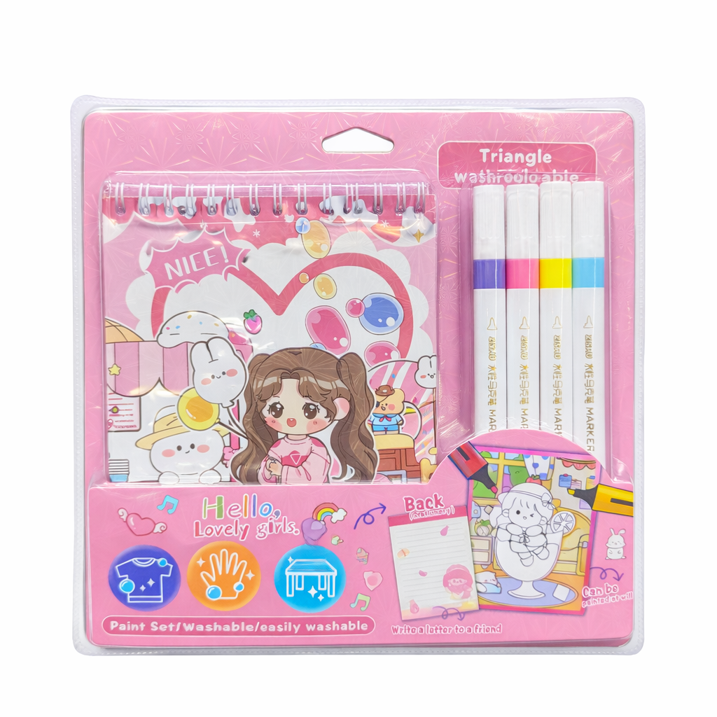 Kids washable colour set with watercolor marker set with drawing book