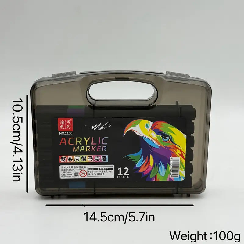12-color Acrylic Markers set with Travel case
