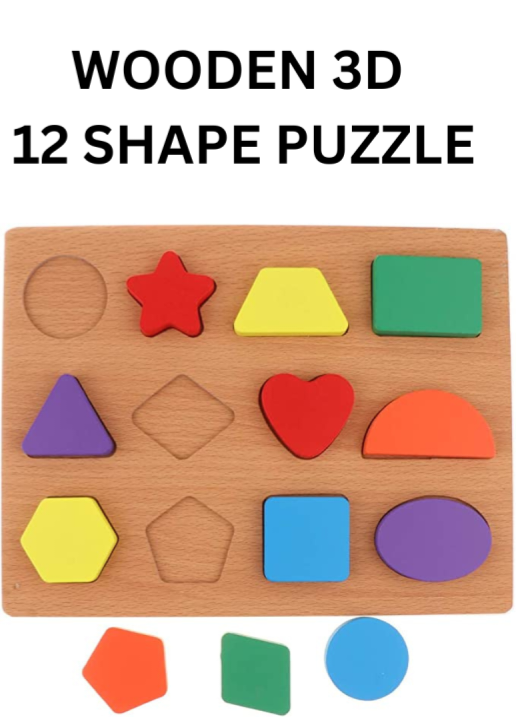 Wooden 3D 12-shape Matching puzzle board