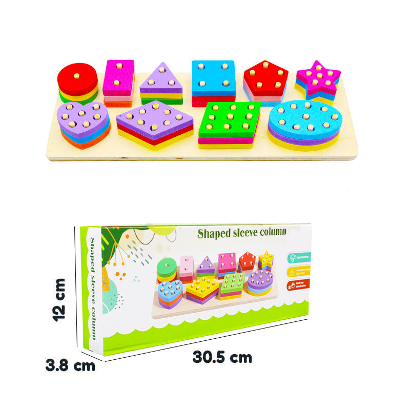 Wooden Shape & Column Stacking Montessori Toy for Kids