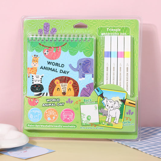 Kids washable colour set with watercolor marker set with drawing book