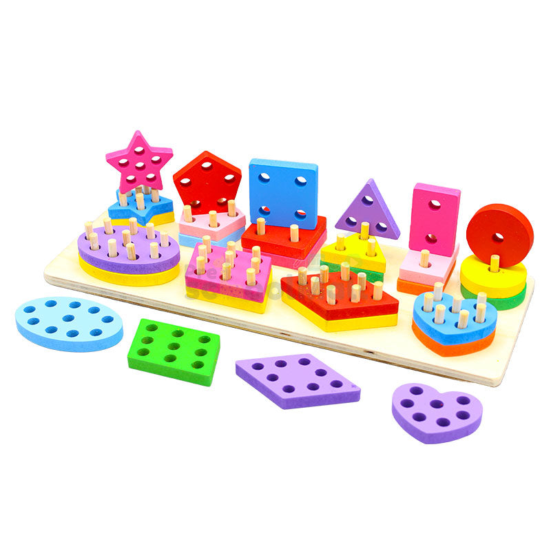 Wooden Shape & Column Stacking Montessori Toy for Kids