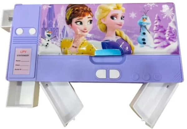 Pop-up kids pencil box with built-in sharpener